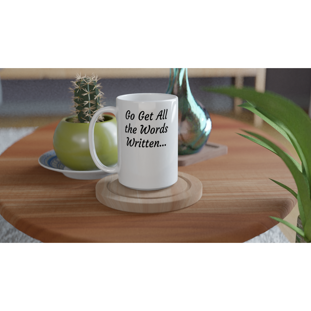 Go get the white writing themed mug with creative motivation.