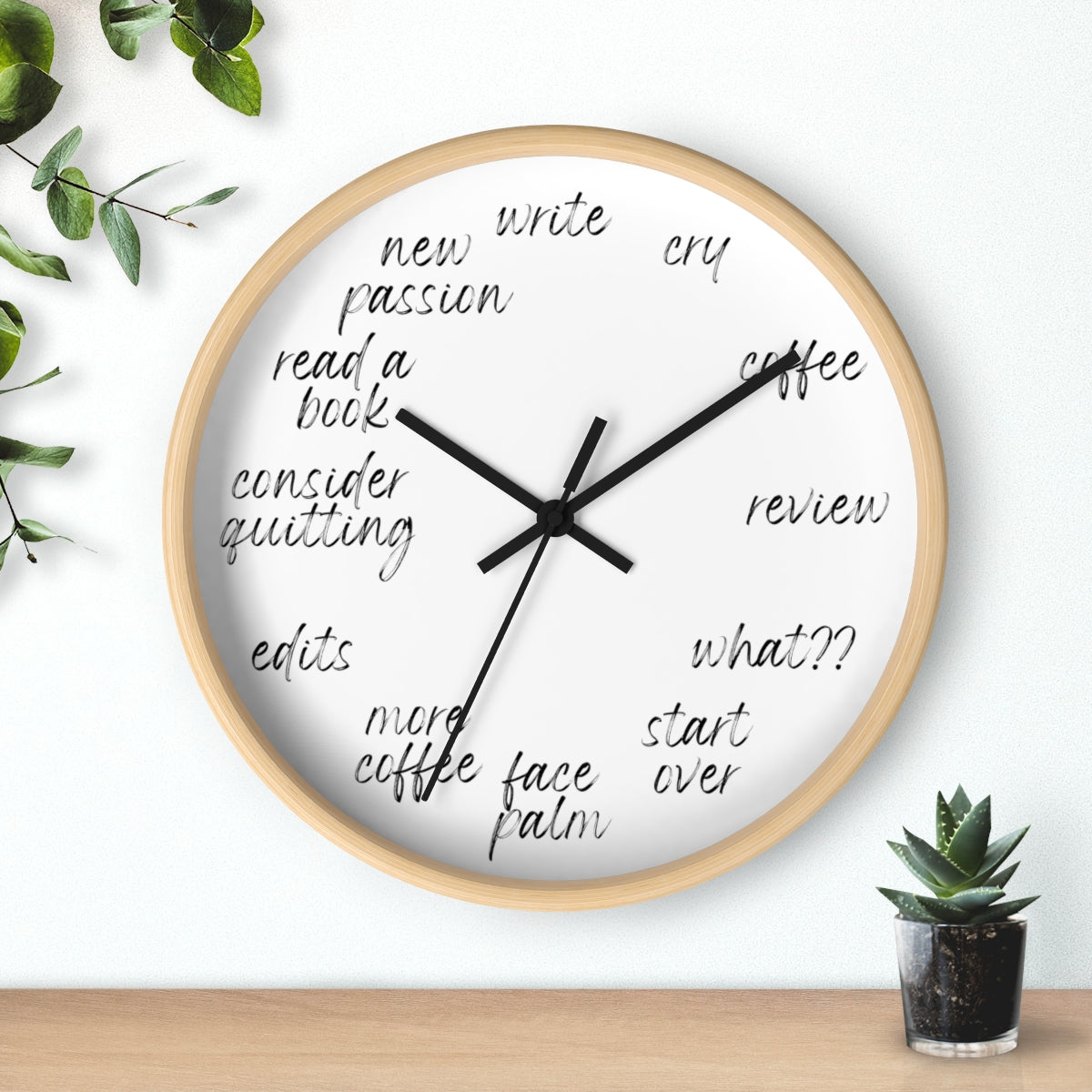 A "A Day in the Life of an Author // Writing Themed Wall Clock" with storytelling elements written on it.