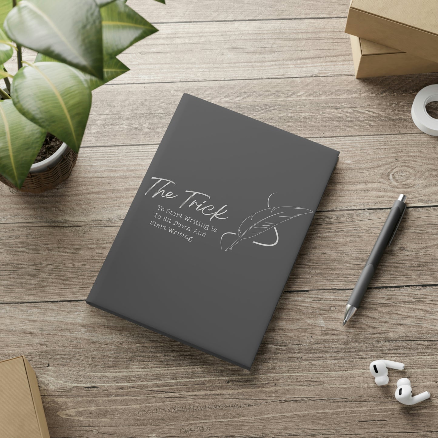 The trick to getting started is to get started // Write Out Loud // Hardcover Notebook with Puffy Covers (Gray)