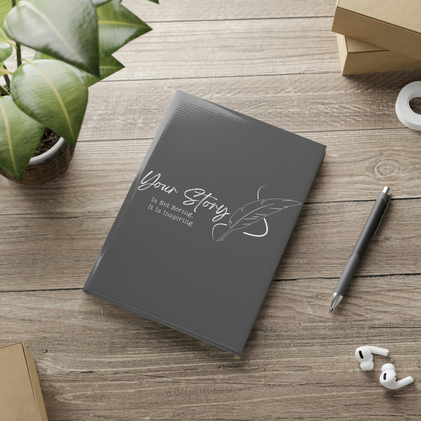 Your story is not boring // Write Out Loud // Hardcover Notebook with Puffy Covers (Gray)