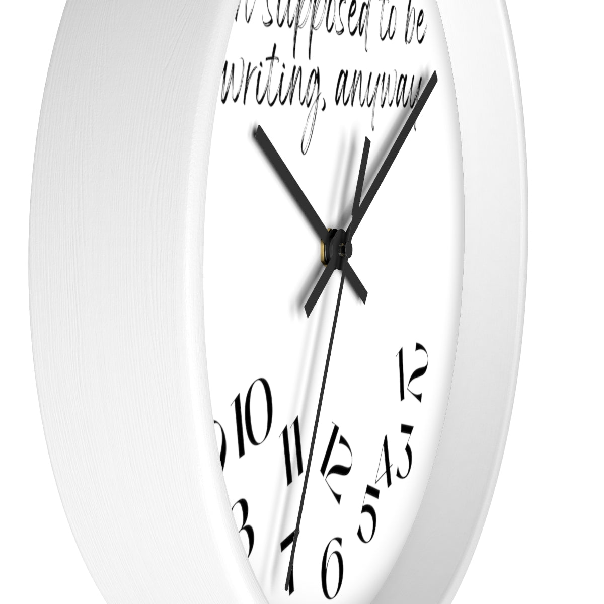 A white "I'm Supposed to Be Writing" wall clock that displays the time.