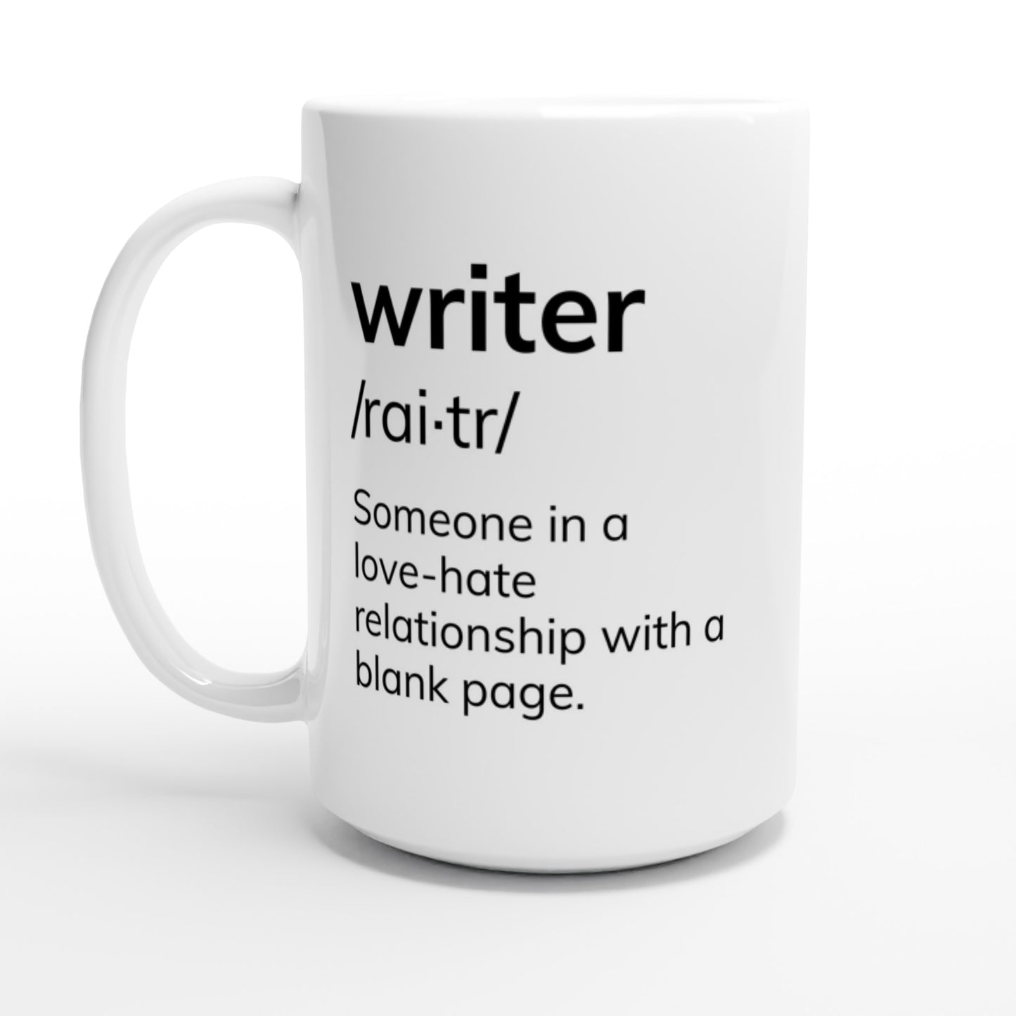 A white Writer: Someone in a love-hate relationship with a blank page // Writing Themed Mug, creatively traversing the writer's creative process.
